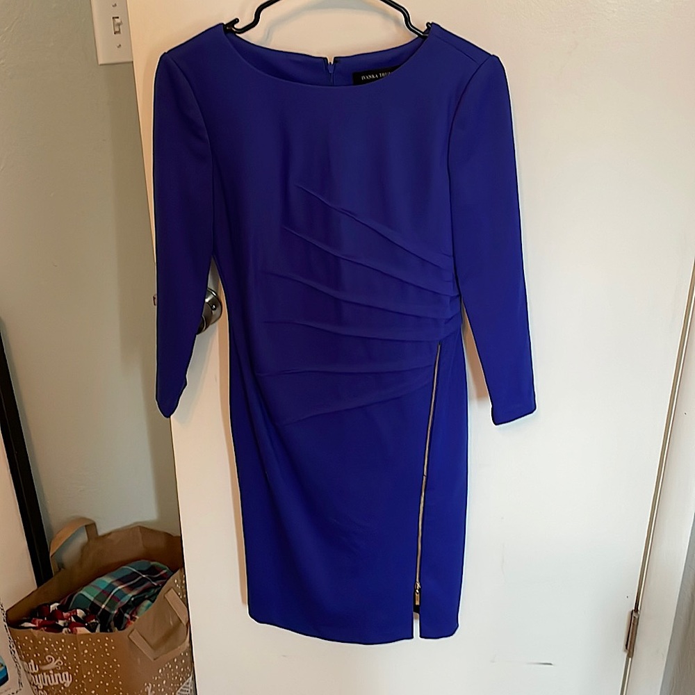 IVANKA TRUMP size four dark blue with gold zipper dress